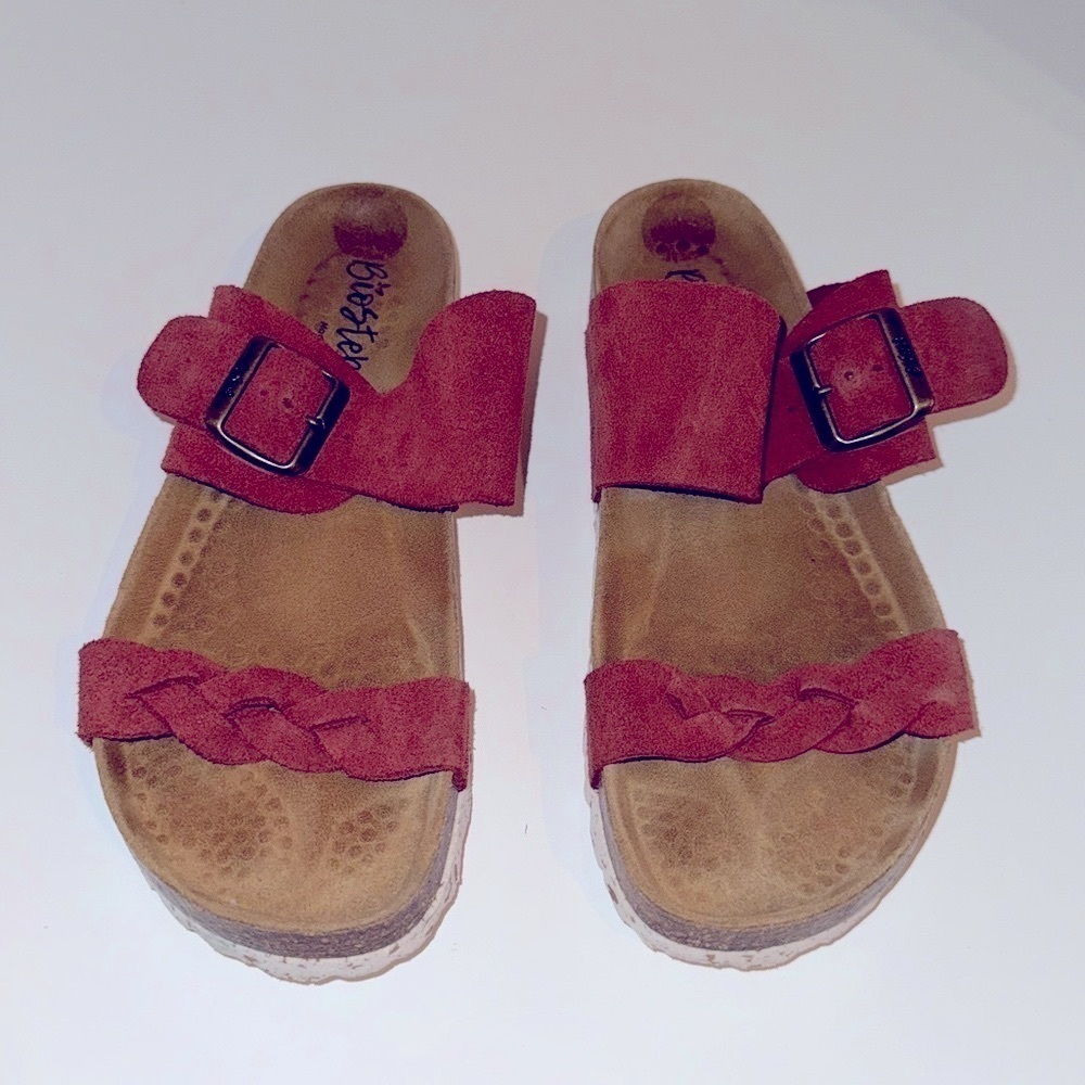 Bio step leather upper cork sole braided sandals in size 7.5